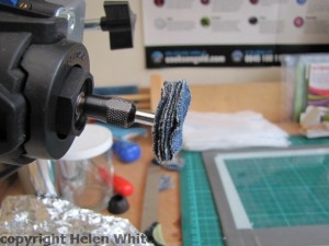 Dremel with denim buffing wheel - copyright Helen White