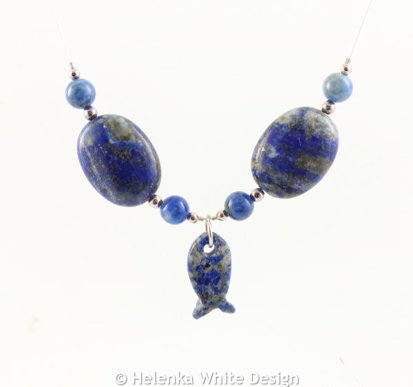 Lapis lazuli fish necklace and earring set - detail