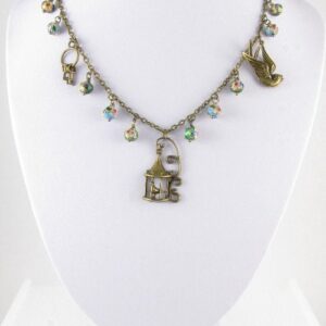 Bird necklace with Cloisonne beads 12 Bird necklace on bust
