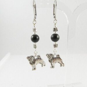 Pug earrings with black Obsidian beads