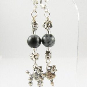 Poodle earrings with Snowflake Obsidian beads