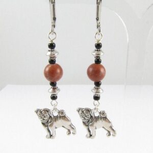 Pug earrings with red Malachite