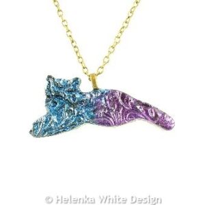 Lying blue purple cat pendant 3 Blue purple cat pendant
