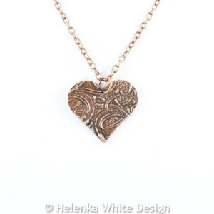 Cattails heart copper pendant