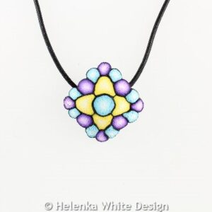 Turquoise, yellow & purple square pendant