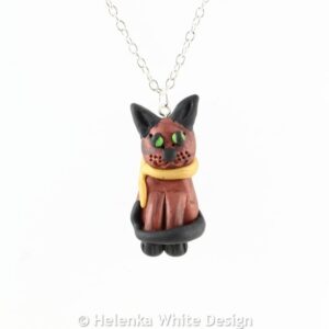 Sculpted sitting cat pendant - copper and black.