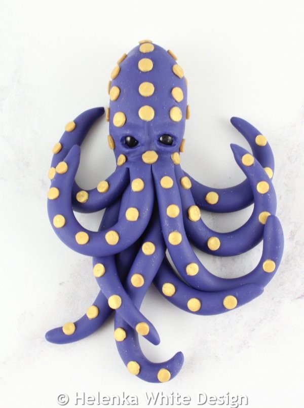 Small octopus sculpture - dark purple and gold
