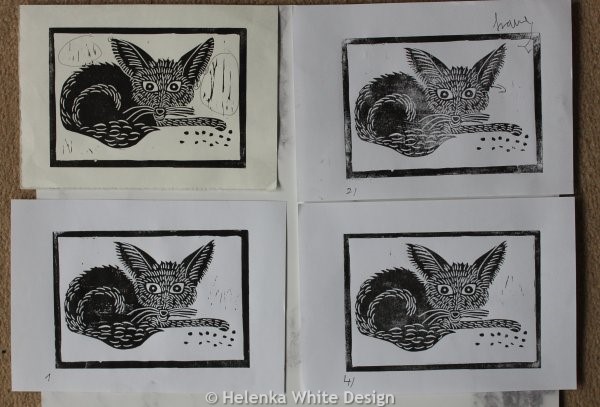 Test prints of my second fennec lino print block