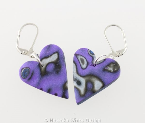 Purple Mokume Gane Heart earrings 4 Purple Mokume Gane heart earrings