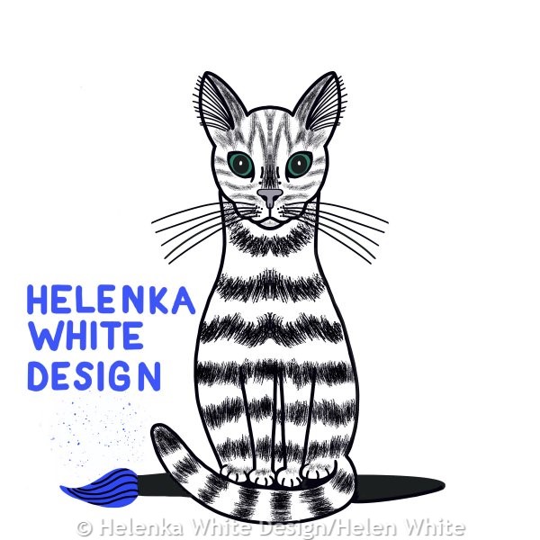 Sitting cat logo with fur version with block lettering